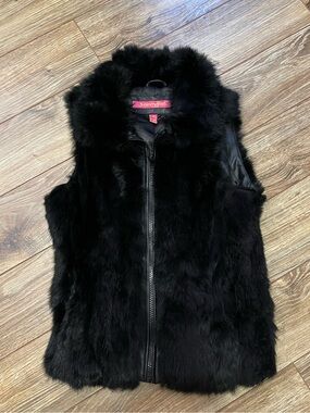 Black Real Rabbit Fur Zip Vest